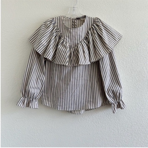 Alexa Chung Striped Long Sleeve Ruffle Top - Picture 2 of 8